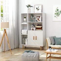 Homfa Free Standing Storage Display Cabinet Bookcase With Door Open Shelves