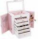 Huge Leather Jewelry Box / Case / Storage Display Organizer White And Pink Xl