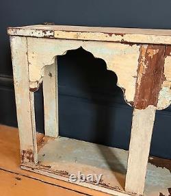 Indian Mughal Arch Shelf Boho Antique Cream Wood Rustic Storage Display Unit