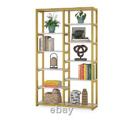 Industrial 10-Open Shelf Etagere Bookcase with Metal Frame, Display Shelf Storage