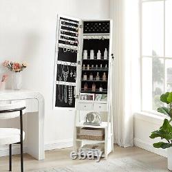 Jewelry Cabinet Mirror LED Light Armoire Freestanding Lockable Organizer Storage