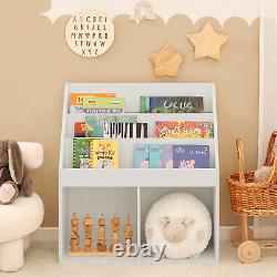 KMB01-W, White Children Kids Bookcase Book Shelf Storage Display Rack Organizer