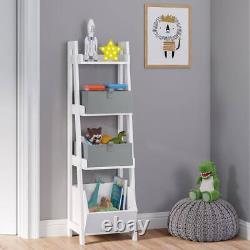 Kids Wall Display White Corner Ladder Shelf Toy Storage Book Shelf