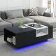 Led Coffee Table With Storage, Modern Center Table With Open Display Shelf