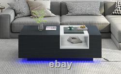 LED Coffee Table with Storage, Modern Center Table with Open Display Shelf