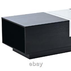 LED Coffee Table with Storage, Modern Center Table with Open Display Shelf