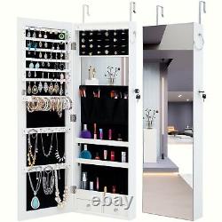 LED Jewelry Armoires Cabinet Lockable Organizer Storage Mirror Wall/Door Mounted
