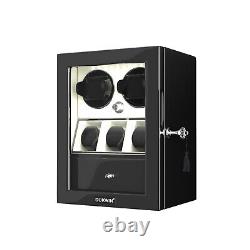 LED Light Automatic 2 Watch Winder With 3 Extra Watch Display Storage Box White