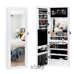 LED Mirror Cabinet Wooden Wall Jewelry Box Organizer Holders with Interior Mirror