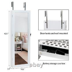 LED Mirror Cabinet Wooden Wall Jewelry Box Organizer Holders with Interior Mirror