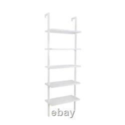 Ladder Bookshelf Bookcase 5-Shelf Display Storage Organizer White Wood