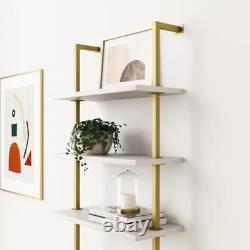 Ladder Bookshelf Bookcase 6-Shelf Display Storage Organizer White Gold Wood
