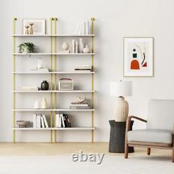Ladder Bookshelf Bookcase 6-Shelf Display Storage Organizer White Gold Wood