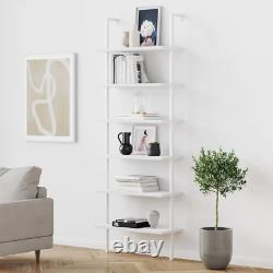 Ladder Bookshelf Bookcase 6-Shelf Display Storage Organizer White Wood