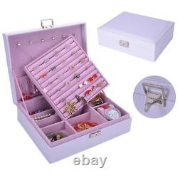 Lady Jewelry Box Double Layer Storage Earring Ring Case Display Holder With Lock