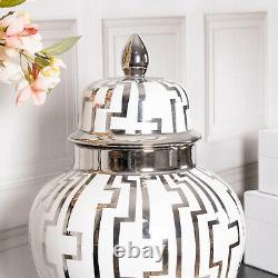 Large White Silver Ginger Jar Storage Decor Display Lattice Home Decoration