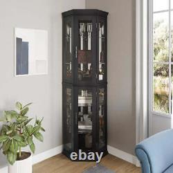 Lighted 3-Side Glass Display Cabinet Elegant Living Room Storage Display