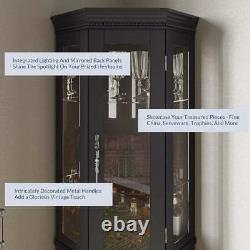 Lighted 3-Side Glass Display Cabinet Elegant Living Room Storage Display