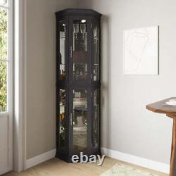 Lighted 3-Side Glass Display Cabinet Elegant Living Room Storage Display