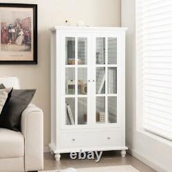 Living Room Display Bookcase Organizer Storage Cabinet With 2 Tempered Glass Doors