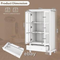 Living Room Display Bookcase Organizer Storage Cabinet With 2 Tempered Glass Doors