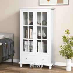 Living Room Display Bookcase Organizer Storage Cabinet With 2 Tempered Glass Doors