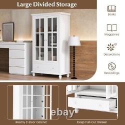 Living Room Display Bookcase Organizer Storage Cabinet With 2 Tempered Glass Doors