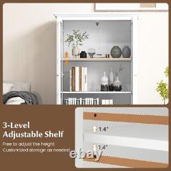 Living Room Display Bookcase Organizer Storage Cabinet With 2 Tempered Glass Doors