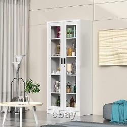 Metal Storage Cabinet, 71 Curio Glass Display Cabinet with 4 Adjustable Shelves