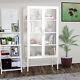 Metal Storage Cabinet With Fluted Glass Doors Tall Curio Display Cabinet