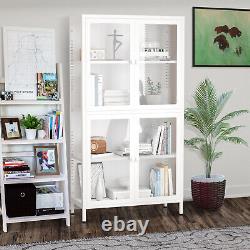 Metal Storage Cabinet with Four Glass Door Tall Curio Display Cabinet