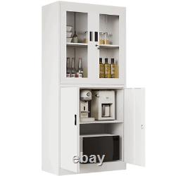 Metal Storage Cabinet with Glass Doors Lockable File Cabinets for Home Office