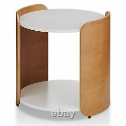 Mid-Century Modern Round End Table with Shelf Accent Display Storage White/Brown