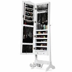 Mirrored Jewelry Cabinet Armoire Storage Organizer withDrawer & Led Lights White