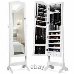 Mirrored Jewelry Cabinet Armoire Storage Organizer withDrawer & Led Lights White