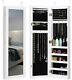 Mirrored Jewelry Cabinet Organizer Storage Wall Door Mounted White Withled Light