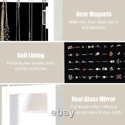 Mirrored Jewelry Cabinet Organizer Storage Wall Door Mounted White withLED Light