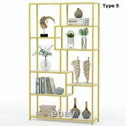 Modern Bookcase Elegant Storage Display Shelves Gold and White Etagere Bookcase