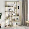 Modern Bookshelf Home Office Elegant Storage Display Shelves With Gold Tube Frame