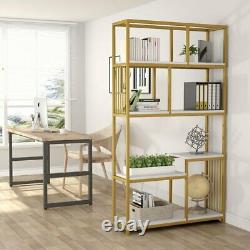 Modern Bookshelf Home Office Elegant Storage Display Shelves With Gold Tube Frame