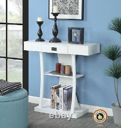 Modern Console Table Sofa with Drawer Storage White Accent Entryway Shelf Display