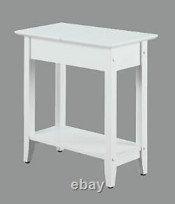 Modern Flip Top Side Accent Table Narrow Display Shelf Concealed Storage White