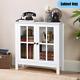 Modern Glass-door Accent Cabinet Living Room Home Office Display Storage White