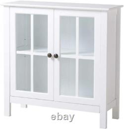 Modern Glass-Door Accent Cabinet Living Room Home Office Display Storage White