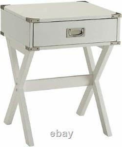 Modern Industrial Style End Table Nightstand with 1 Drawer Display Storage White