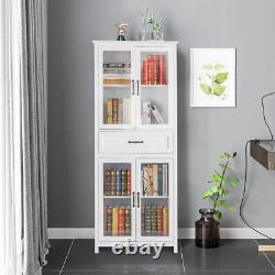 Modern Kitchen Pantry Living Room Cabinet Storage Cupboard with Drawer Glass Door