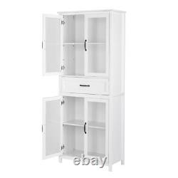 Modern Kitchen Pantry Living Room Cabinet Storage Cupboard with Drawer Glass Door