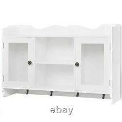 Modern Wall Cabinet Storage White Display Shelf Glass Door Cupboard Kitchen