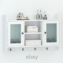 Modern Wall Cabinet Storage White Rustic Display Shelf Glass Cupboard Kitchen