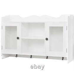 Modern Wall Cabinet Storage White Rustic Display Shelf Glass Cupboard Kitchen